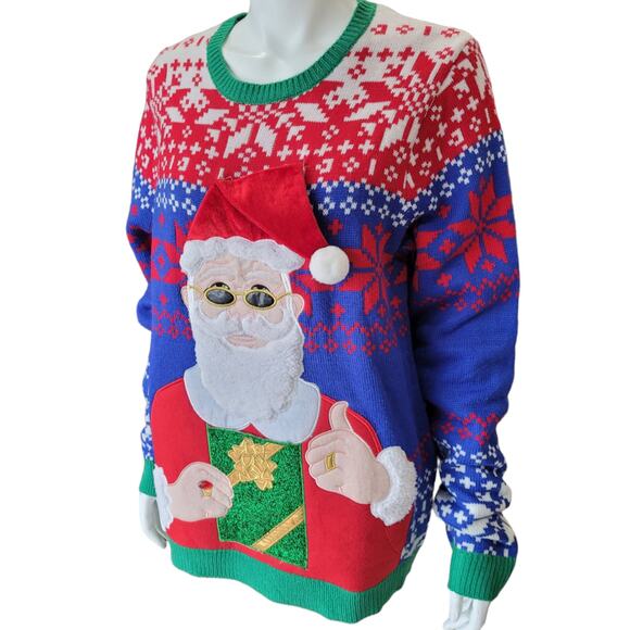 Holiday Time Womens Ugly Christmas Sweater Sz Large Santa XMas Holiday Fair Isle - Picture 3 of 6